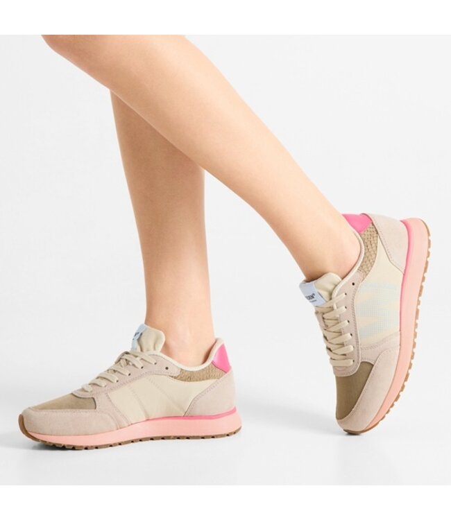 Woden Ronja roze met beige dames sneakers