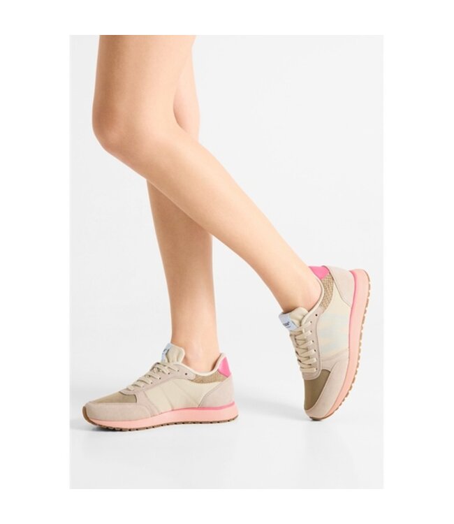 Woden Ronja roze met beige dames sneakers