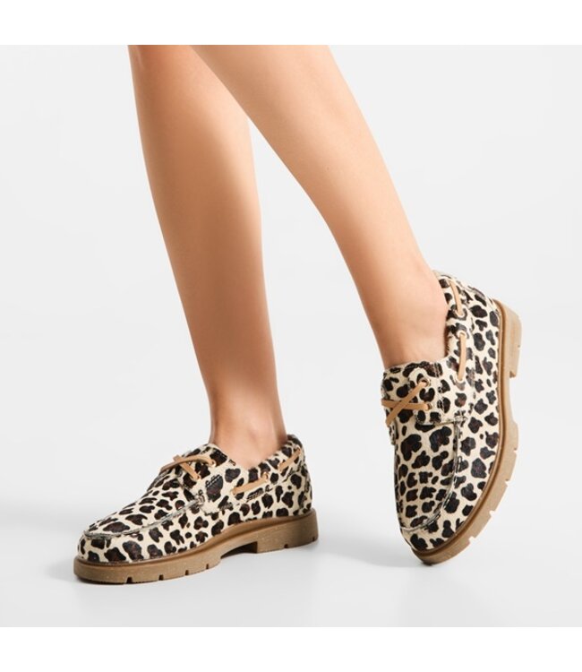 Woden women's boat shoe with leopard print