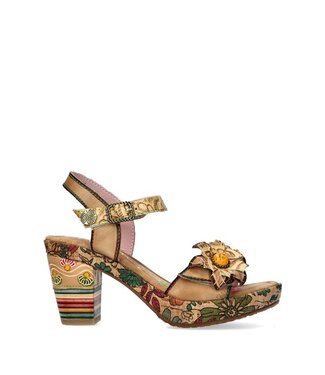 Laura Vita Laura Vita beige platform sandaal met floral print