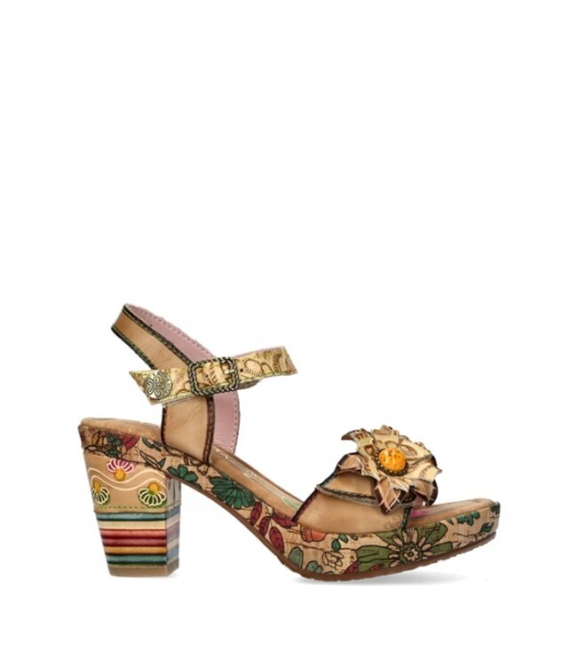 Laura Vita beige platform sandal with floral print