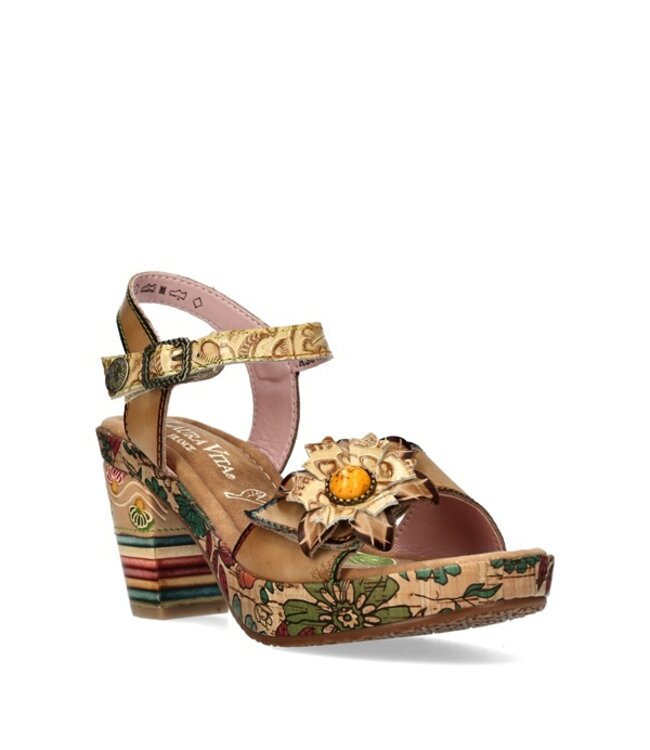 Laura Vita beige platform sandal with floral print