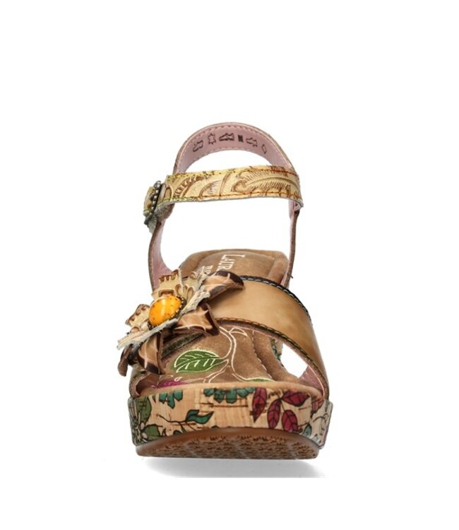 Laura Vita beige platform sandaal met floral print
