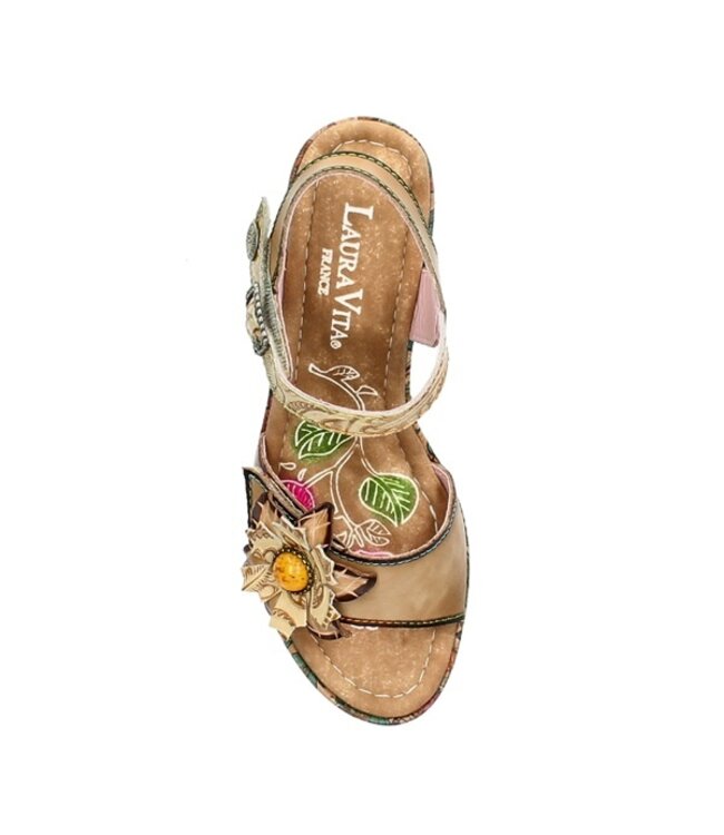 Laura Vita beige platform sandal with floral print