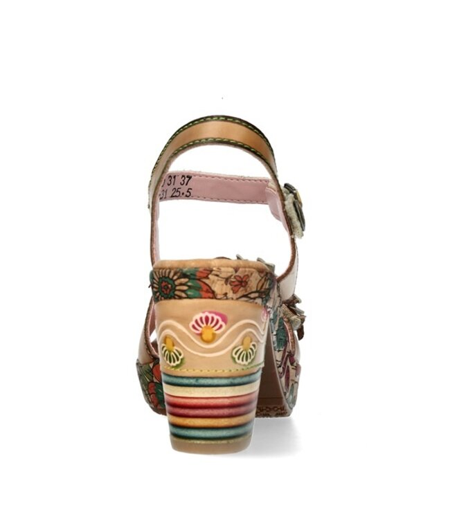 Laura Vita beige platform sandaal met floral print