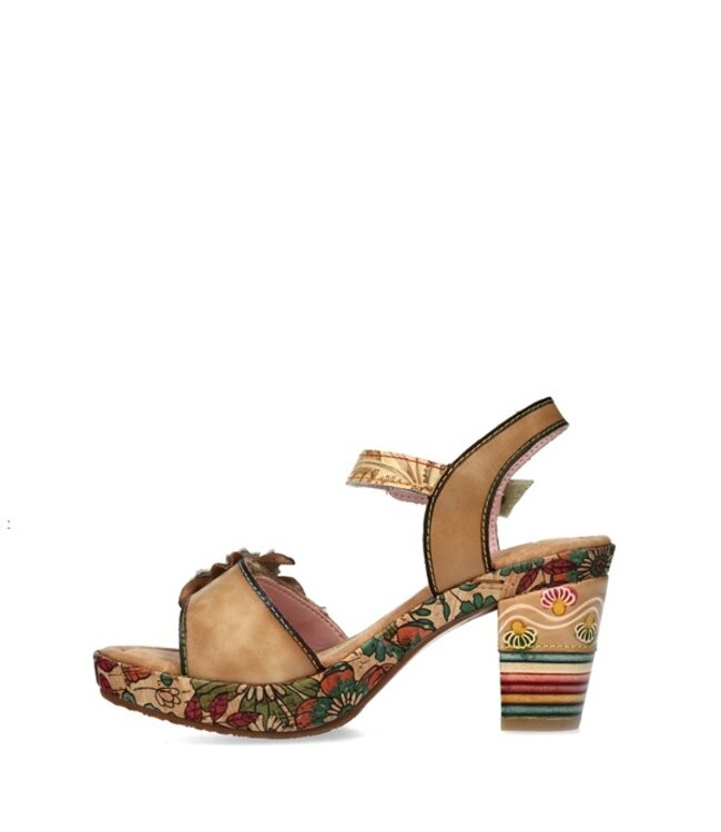 Laura Vita beige platform sandaal met floral print