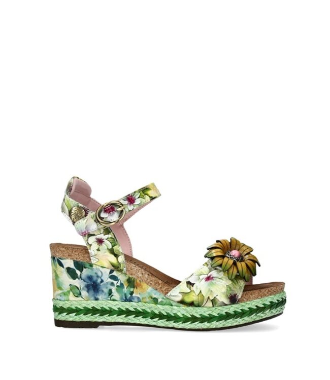 Laura Vita wedge sandal with floral design green