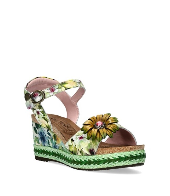 Laura Vita wedge sandal with floral design green