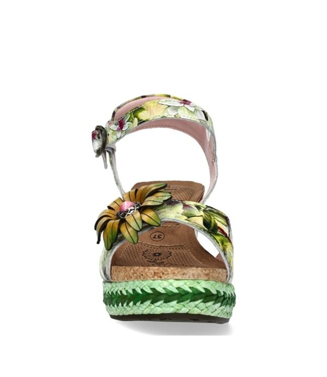 Laura Vita wedge sandal with floral design green