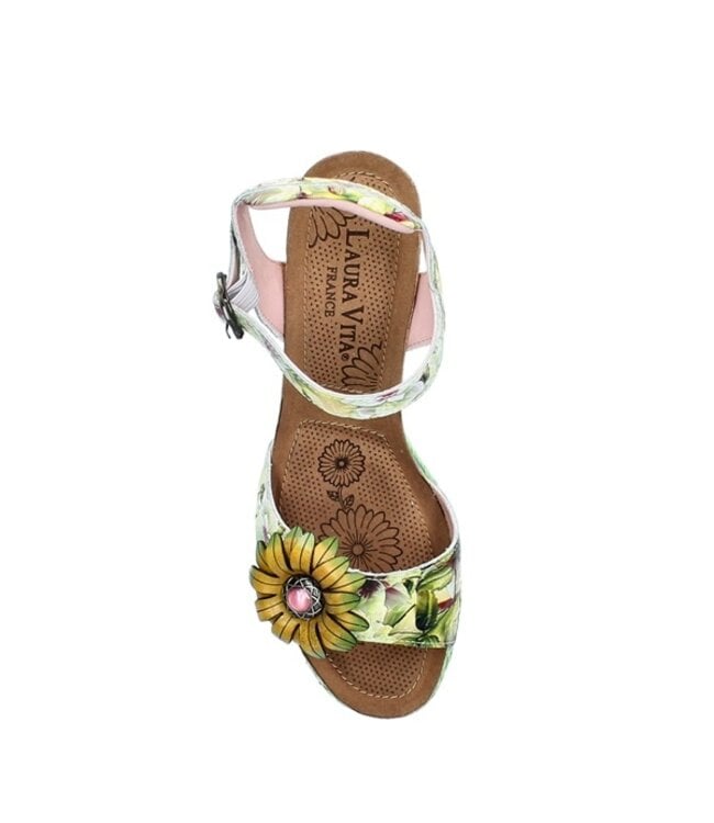 Laura Vita wedge sandal with floral design green