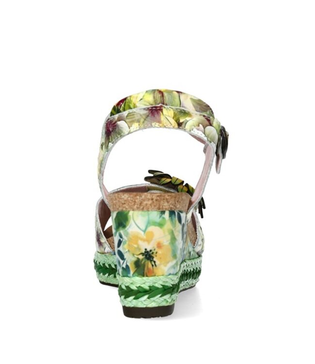 Laura Vita sleehak sandaal met bloemdessin groen