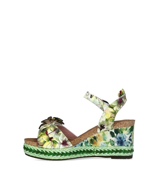 Laura Vita sleehak sandaal met bloemdessin groen