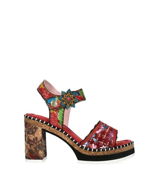 Laura Vita Laura Vita rood platform sandaal gebloemd leer