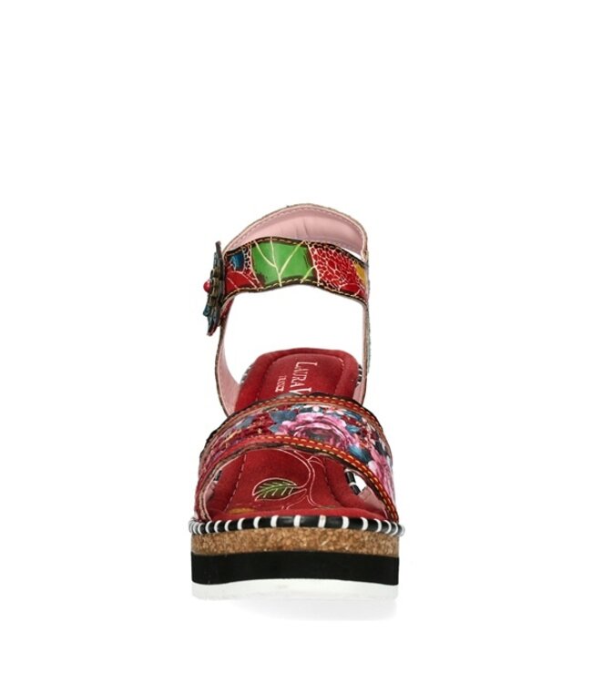 Laura Vita rood platform sandaal gebloemd leer