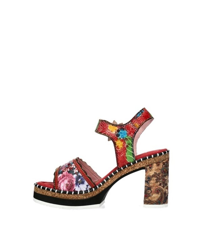 Laura Vita rood platform sandaal gebloemd leer
