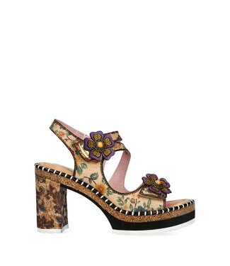 Laura Vita Laura Vita beige platform sandal floral leather
