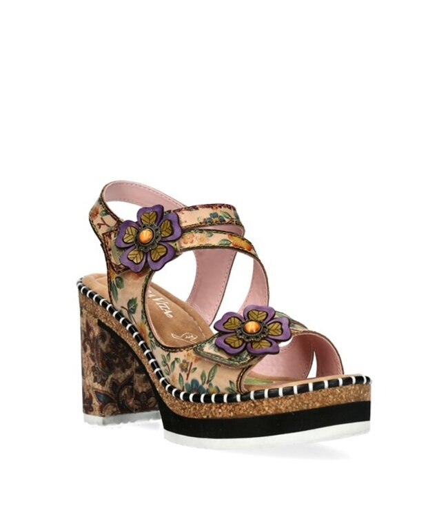 Laura Vita beige platform sandal floral leather