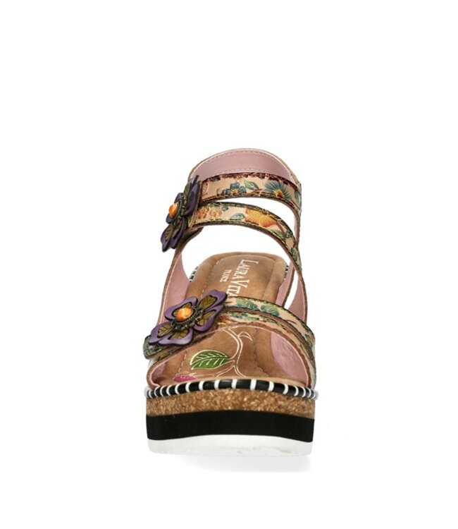 Laura Vita beige platform sandaal gebloemd leer