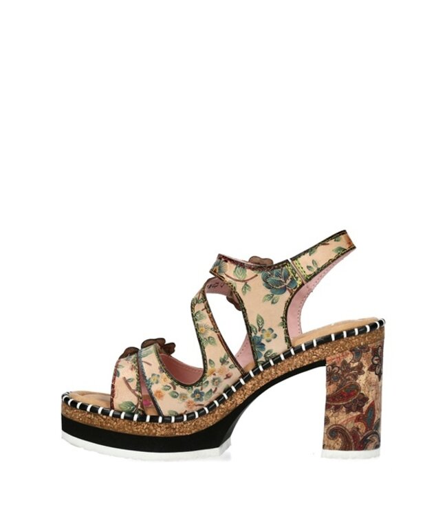 Laura Vita beige platform sandal floral leather