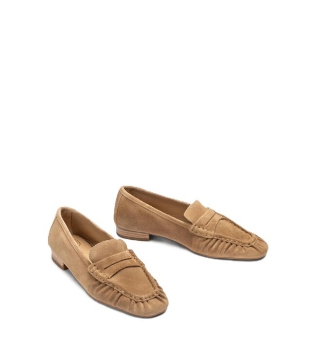 Unisa dames loafers met geplooide details beige suède