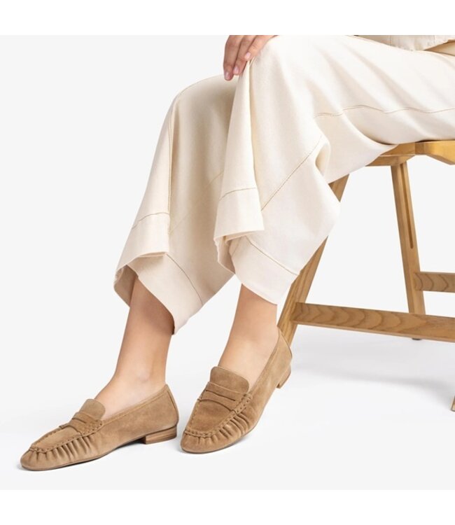 Unisa women's loafers with pleated details in beige suede