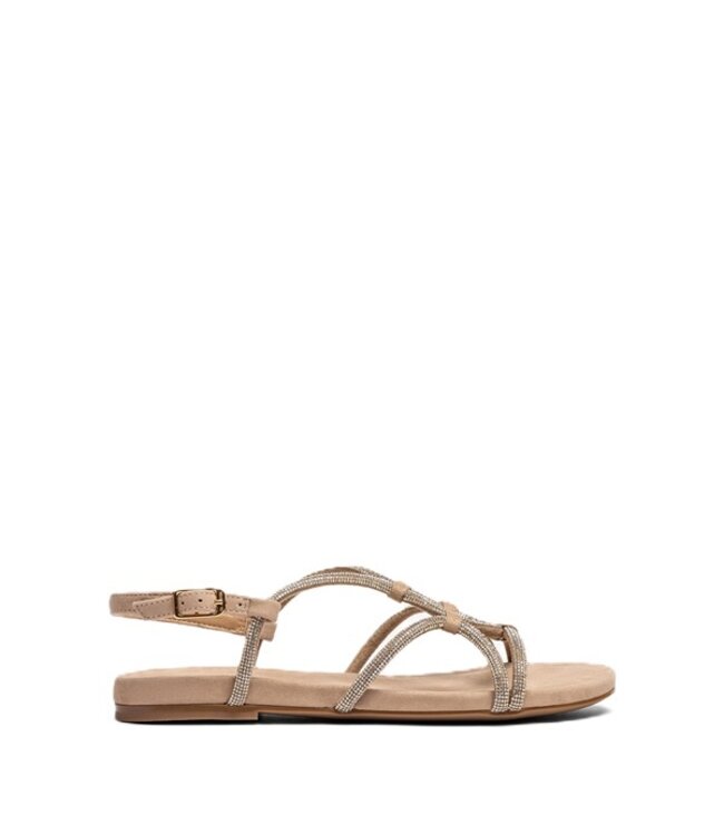 Unisa flat sandals with crystals beige suede