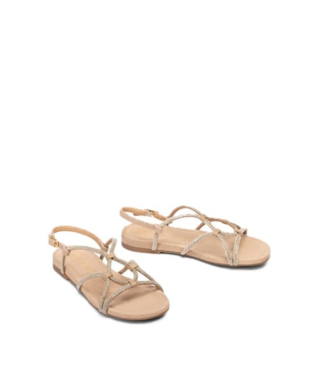 Unisa platte sandalen met kristallen beige suède