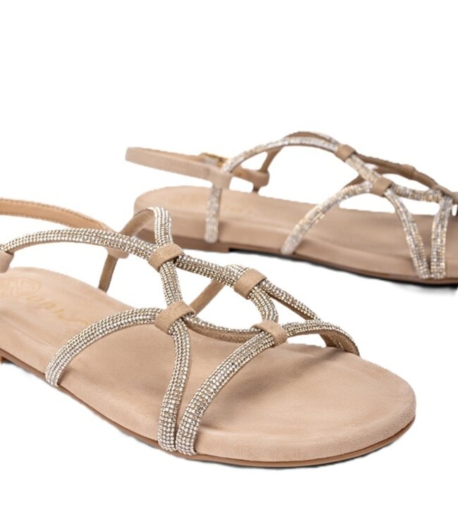 Unisa flat sandals with crystals beige suede