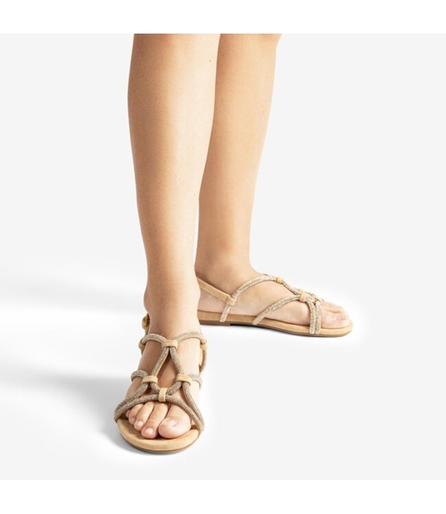 Unisa platte sandalen met kristallen beige suède