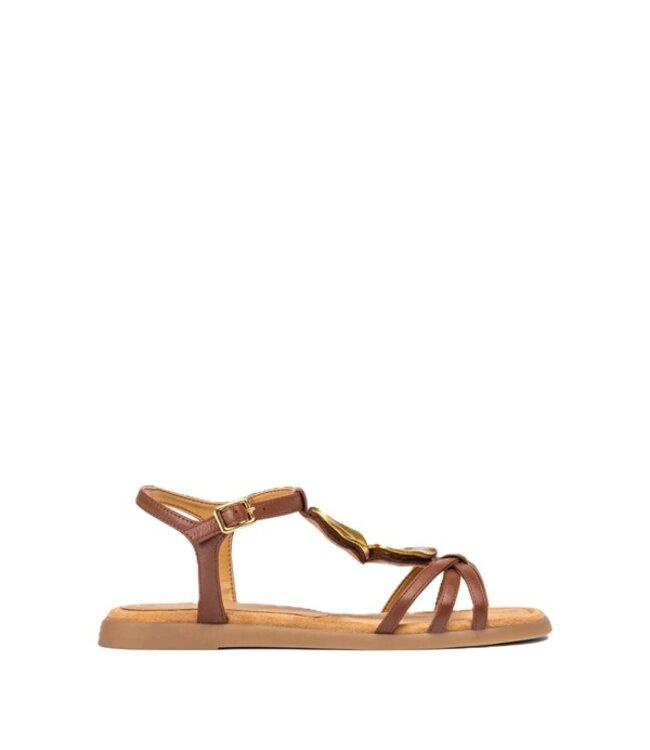 Unisa flat sandals with metal accessory brown leather