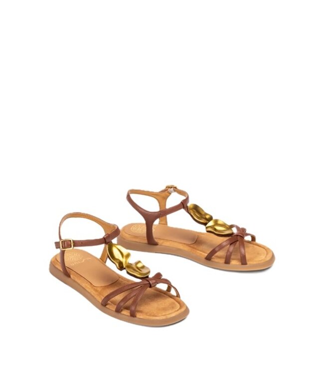 Unisa platte sandalen met metalen versiering bruin leer