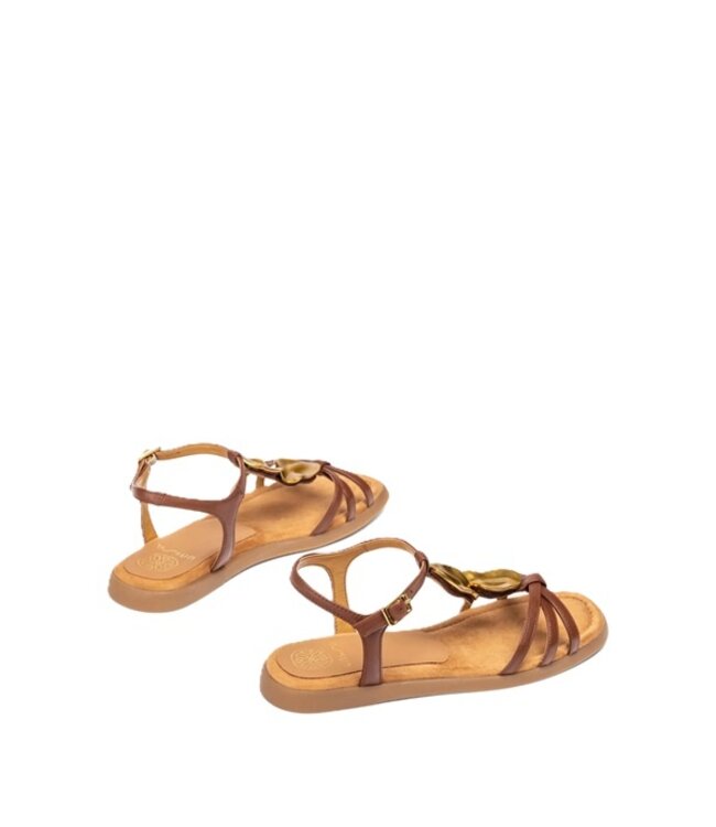 Unisa platte sandalen met metalen versiering bruin leer