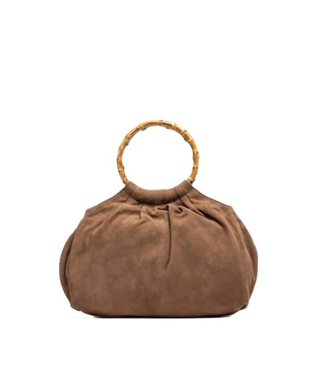 Unisa Unisa taupe suede shoulder bag with bamboo handle