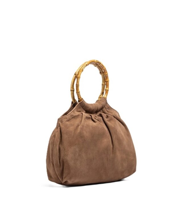 Unisa taupe suede shoulder bag with bamboo handle