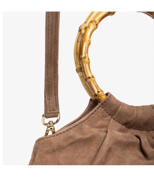 Unisa taupe suede shoulder bag with bamboo handle