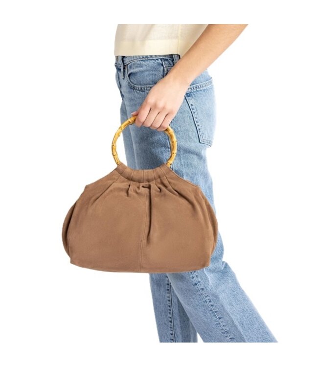 Unisa taupe suede shoulder bag with bamboo handle