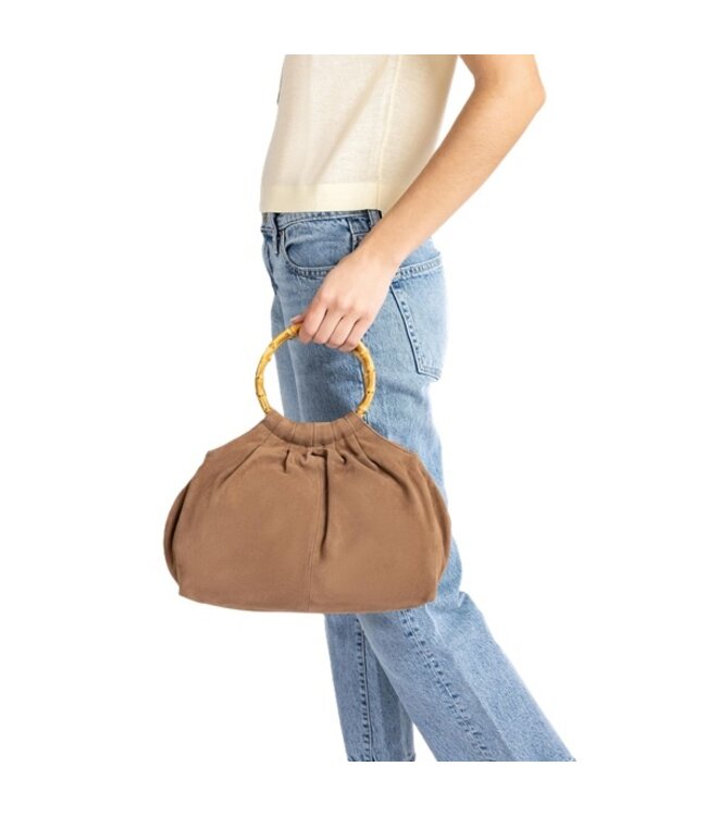 Unisa taupe suede shoulder bag with bamboo handle