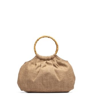 Unisa Unisa beige linen shoulder bag with bamboo handle