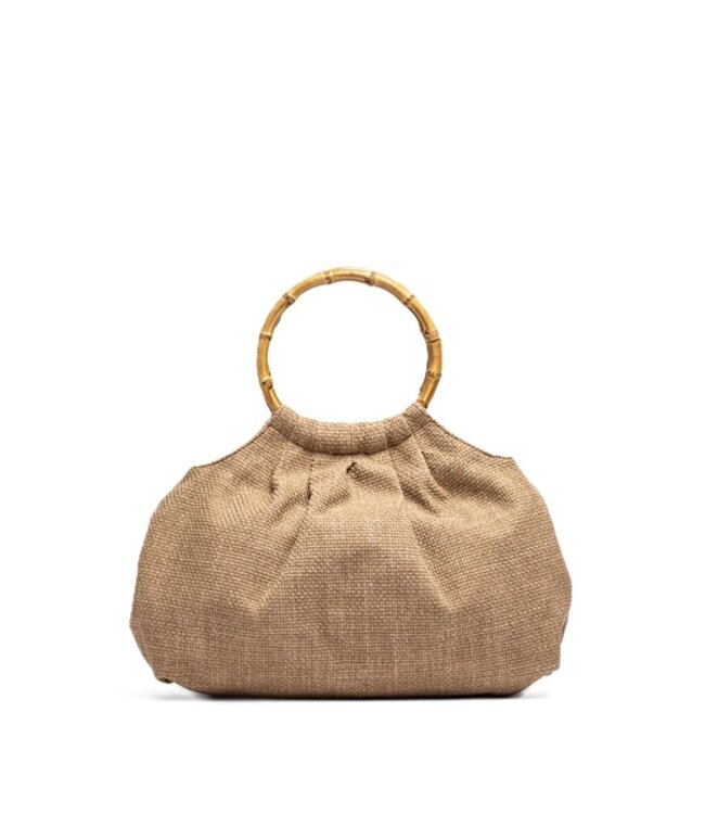 Unisa Unisa beige linen shoulder bag with bamboo handle
