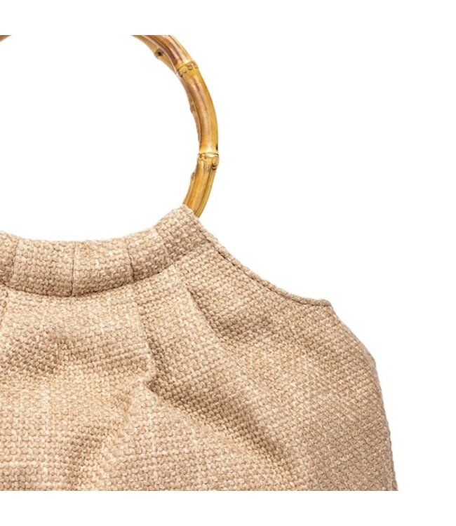 Unisa beige linen shoulder bag with bamboo handle