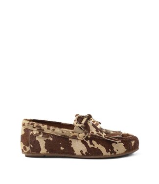 Lazamani Lazamani hairy leren loafers met koeienprint