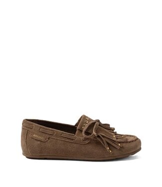 Lazamani Lazamani taupe suede loafers with fringes