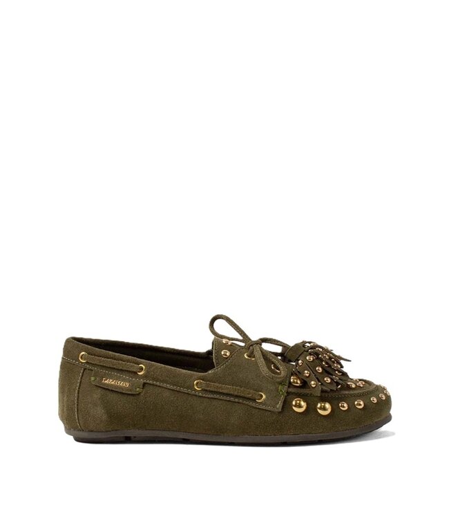Lazamani Lazamani green suede loafers with gold-colored studs