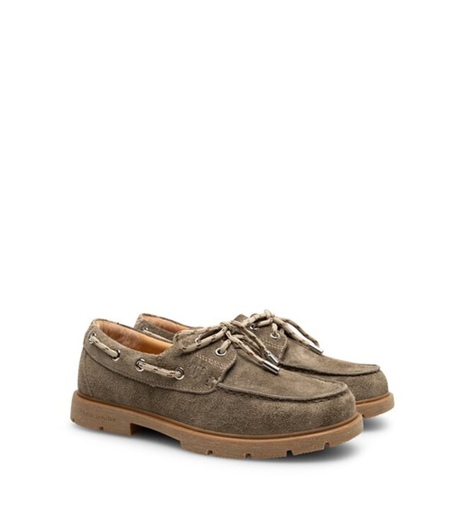 Woden ladies boat shoe silver mink suede