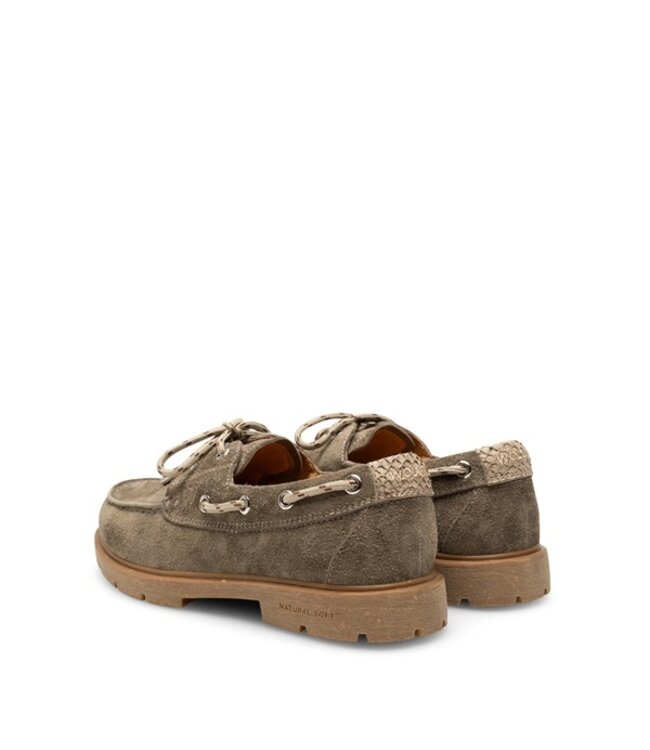 Woden ladies boat shoe silver mink suede