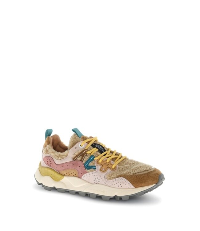 Flower Mountain women's sneakers brown, pink, beige teddy