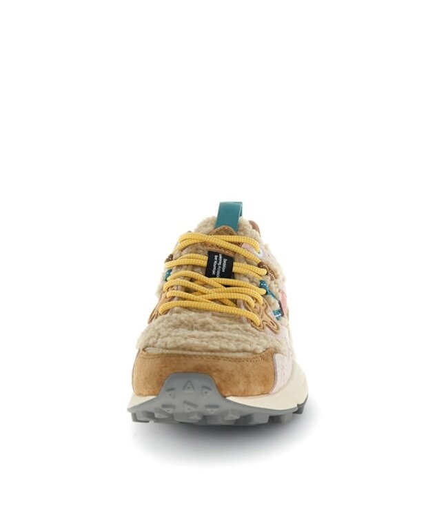 Flower Mountain dames sneakers bruin, roze, beige teddy
