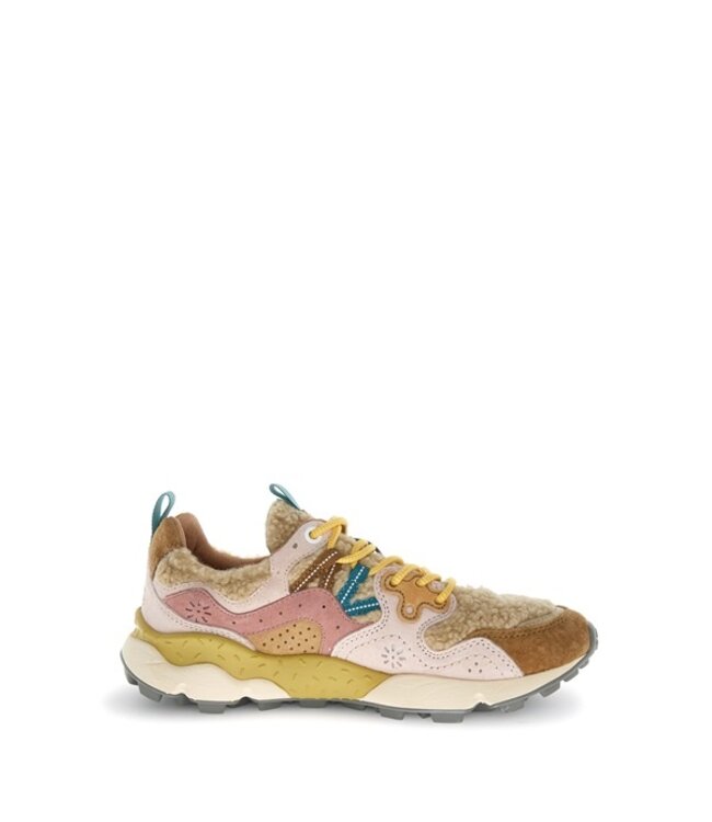 Flower Mountain dames sneakers bruin, roze, beige teddy