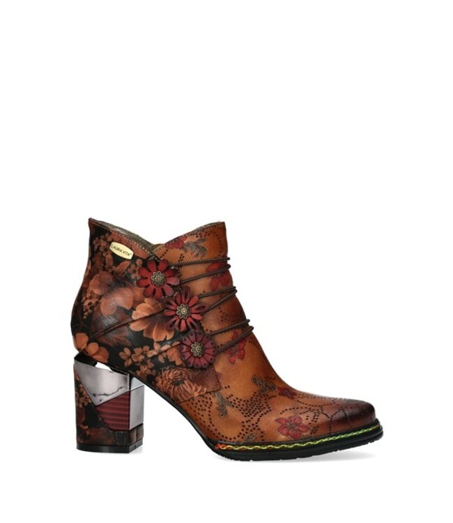 Laura Vita ankle boot floral camel leather
