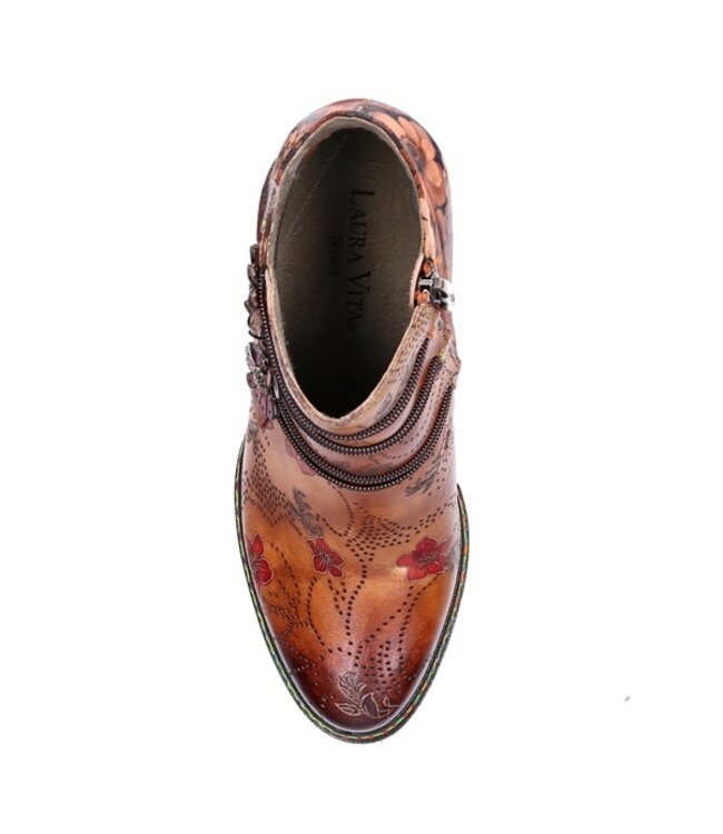 Laura Vita ankle boot floral camel leather